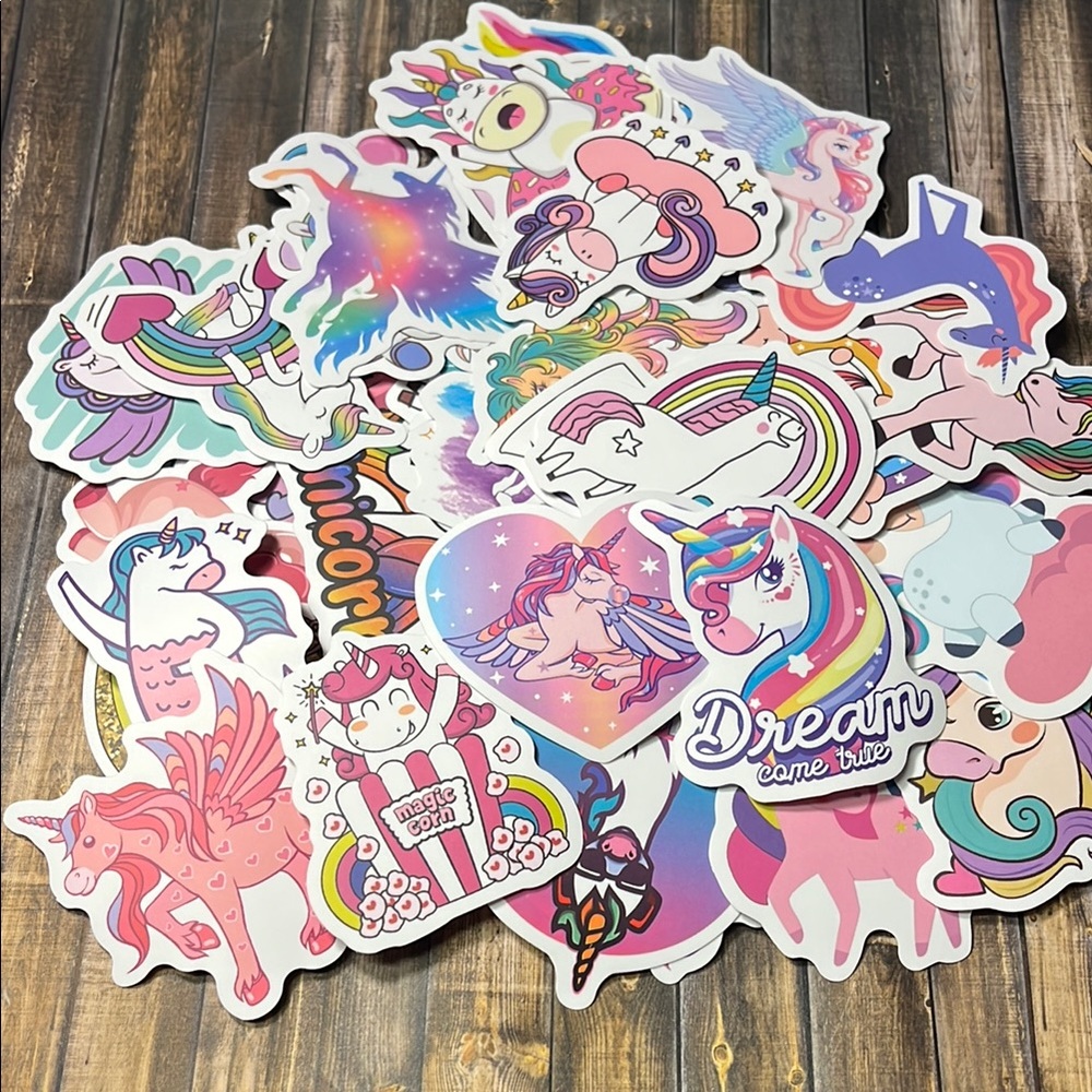5for$10 Pink Cartoon Unicorn Mythical Animal Kid Friendly Sticker 50 Count A